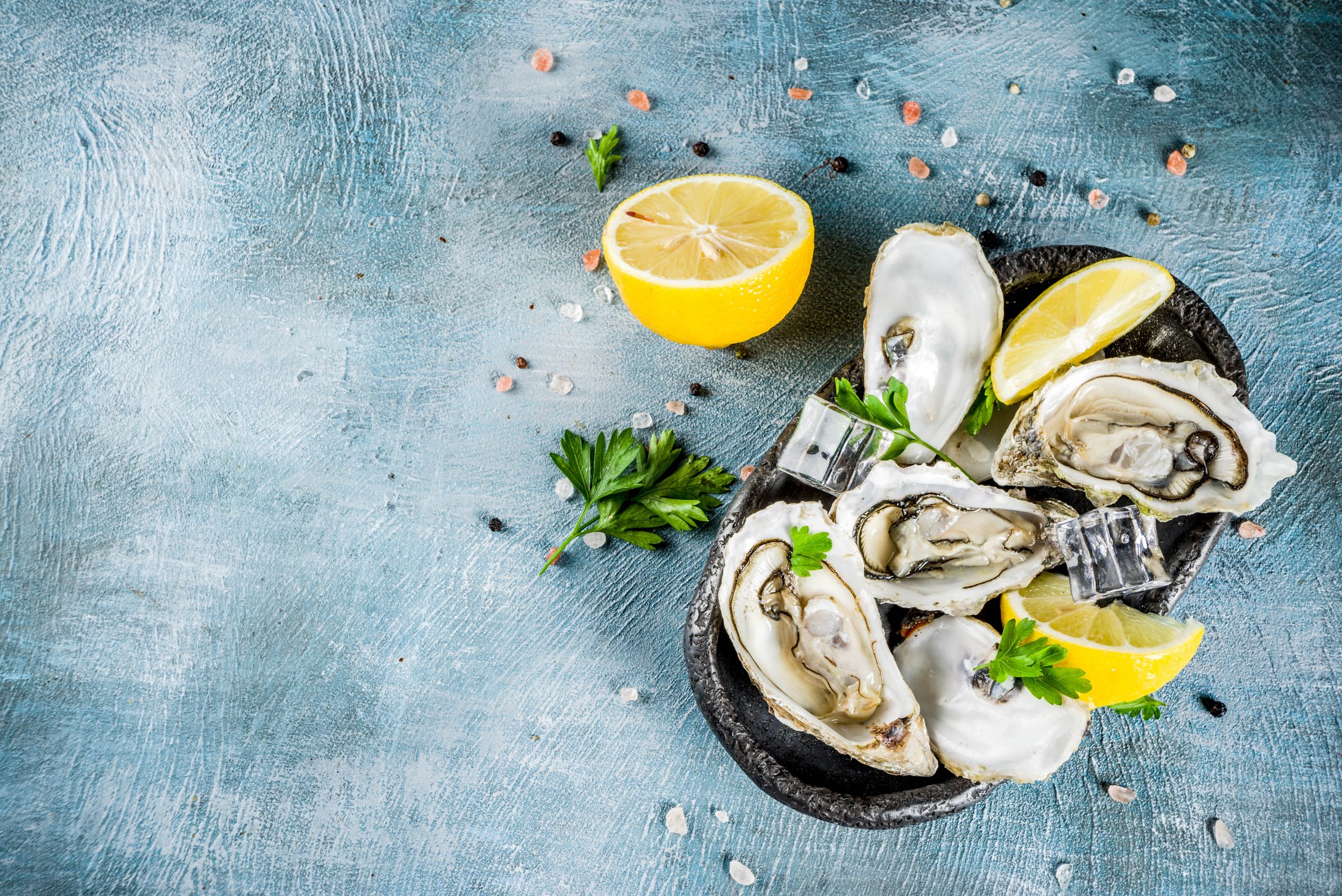 Fresh raw seafood, oysters